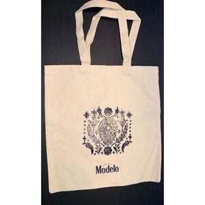 Modelo Cerveza Sugar Skull Canvas Tote Bag Blue Graphic Natural‎ Cream Shopper